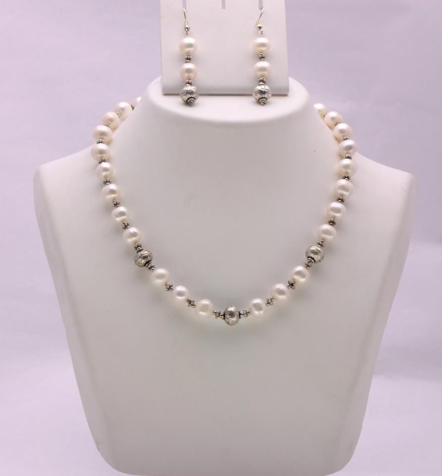 Simple 1 line Pearl Necklace Set - Modi Pearls