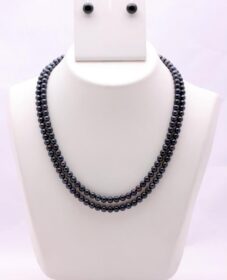 Beautiful 2 Line Black Pearls Necklace Set in 6 mm size Image