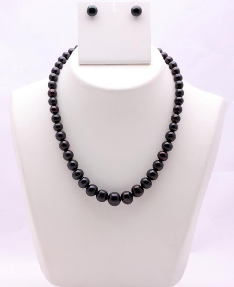 6-7MM Sterling Silver and Black Pearl Necklace 20