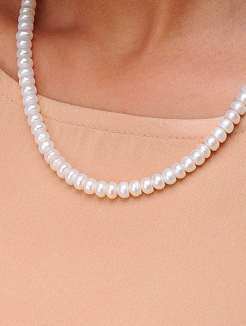 Beautiful white coin pearl choker necklace, flat coin pearls tied with  silk, sterling silver clasp, ideal bridal pearls – Freshwater Creations