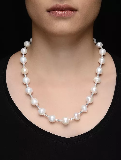 Double Strand Keshi Fresh Water Pearls and Beads Necklace - Ruby Lane