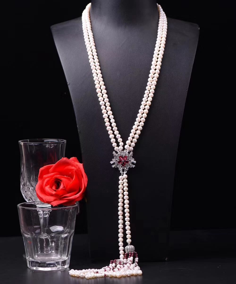 Wholesale Women Fashion Exaggerated Rhinestone Pearl Long Necklace