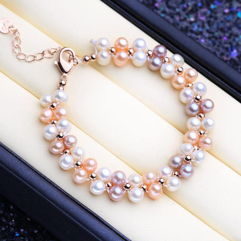 Blush Pink  Lovely White Pearls Double Knotted Bracelet  Pure Pearls