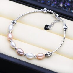 buy multy color pearl silver bracelet