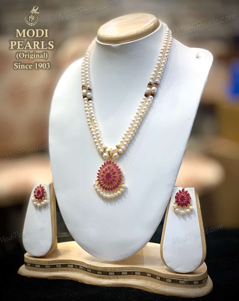 Buy quality Freshwater White Flat Pearls Necklace 3 Layers JPM0090 in  Hyderabad