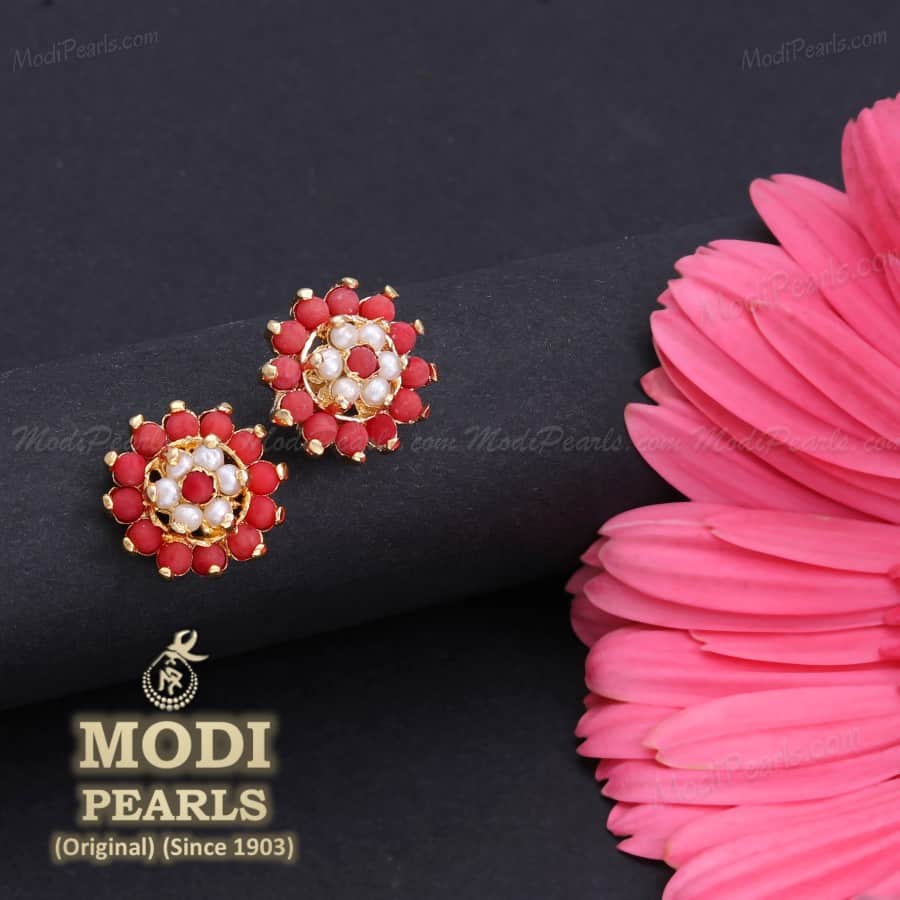 Designer Pearl Earrings with Coral  Modi Pearls