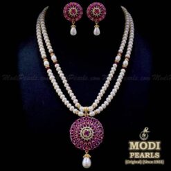 buy stylish ruby pearl pendant set