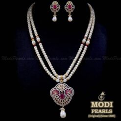 buy attractic eruby pendant set in two row pearls online