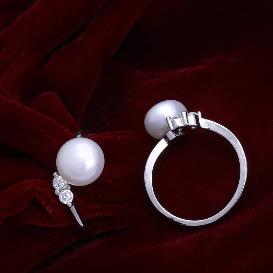 8.5-9mm Cultured Pearl and .50 ct. t.w. CZ Ring in Sterling Silver |  Ross-Simons