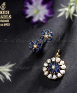 buy blue sapphire pearl pendant set online
