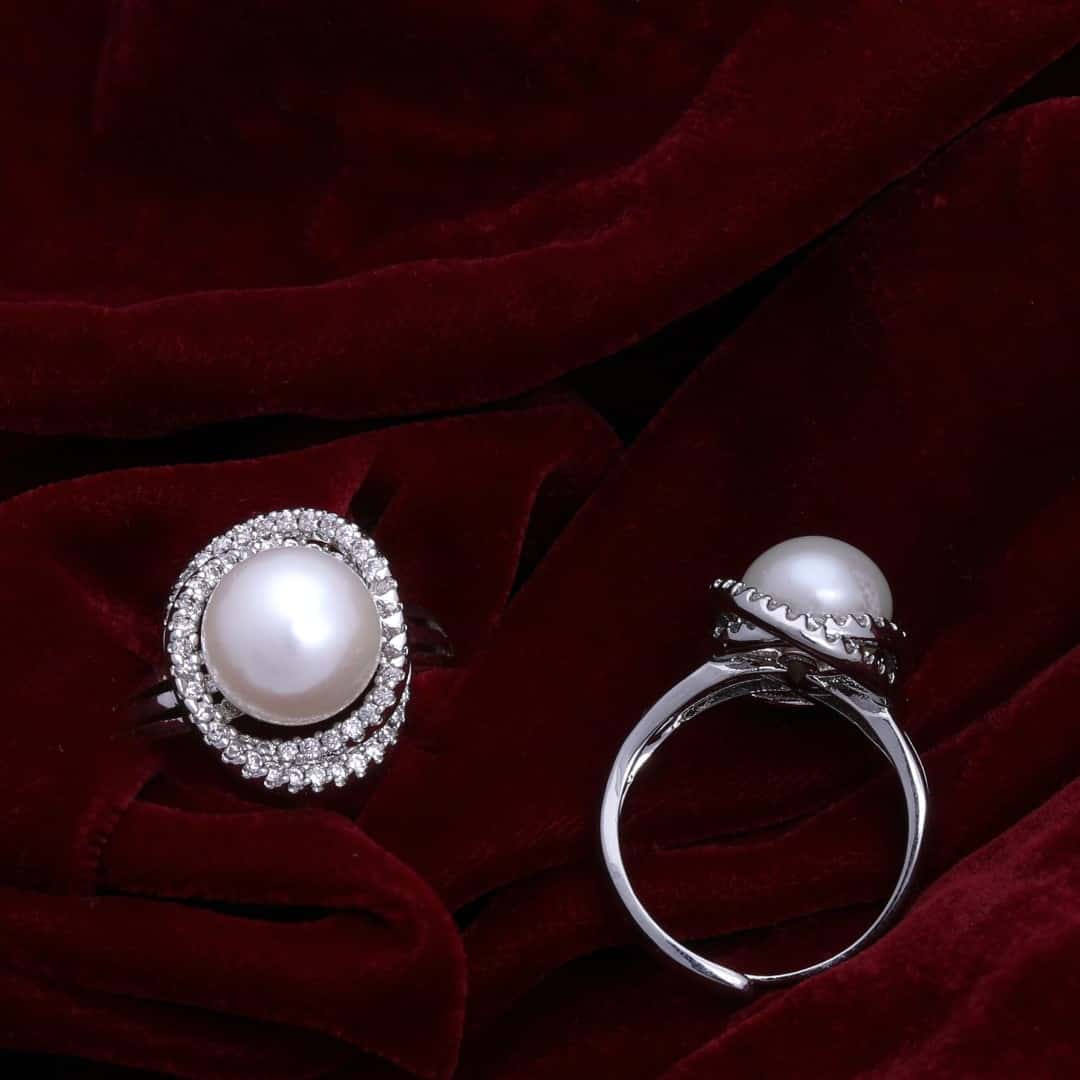 Dainty Vintage Pearl & Diamond Ring | Caitlyn Minimalist