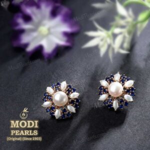 blue stone pearl earrings
