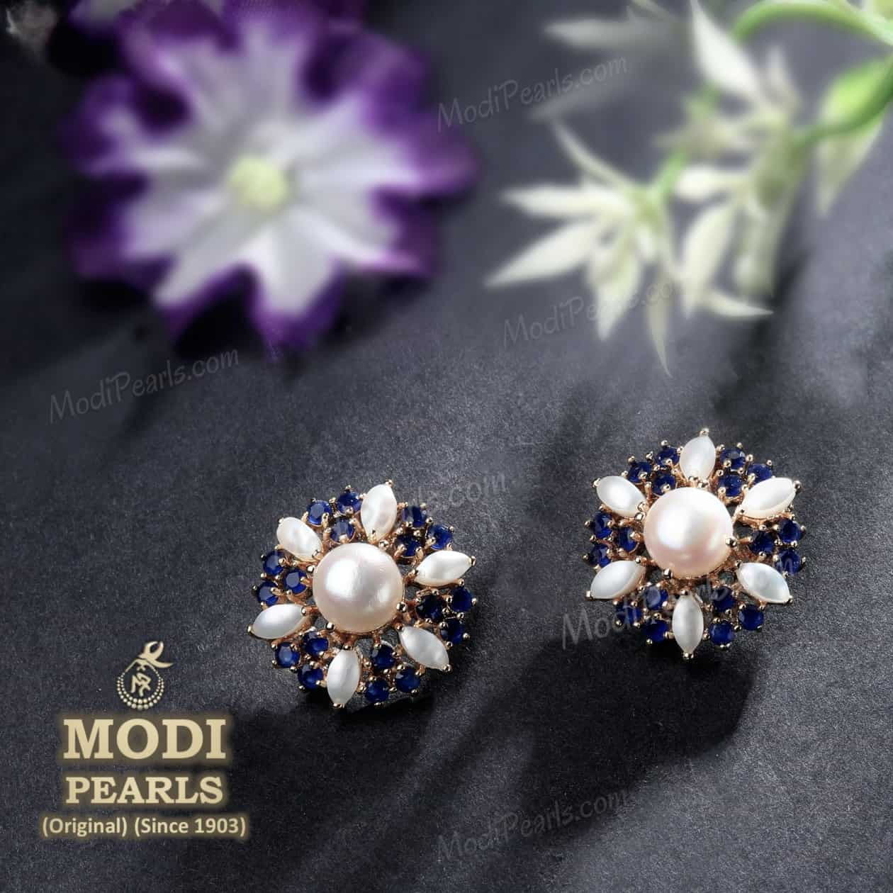 Ethnic Moon Style Pearl Earrings - Buy Designer Pearl Earrings Online
