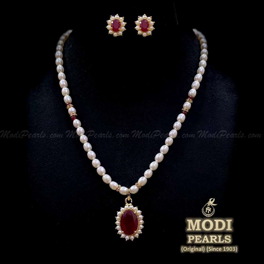 Elegant Uncut Plain Ruby Necklace - Modi Pearls