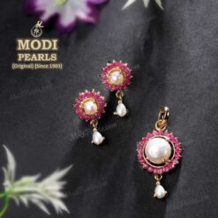 buy beautiful ruby pearl pendant set