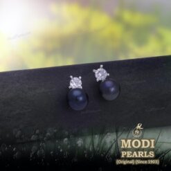 buy black pearl earring with single stone ith