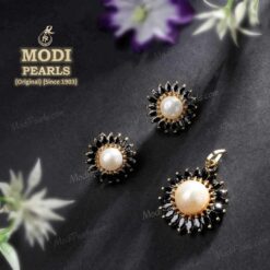 buy pearl pendant set with black stones