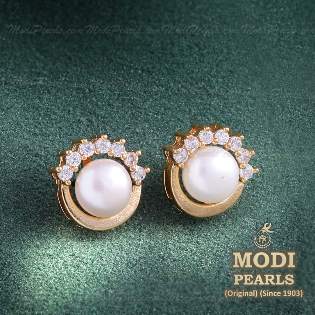 9mm White Freshwater Round Pearl Stud Earrings - Pure Pearls