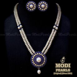 Buy Pearl Pendent Set With Blue Stones