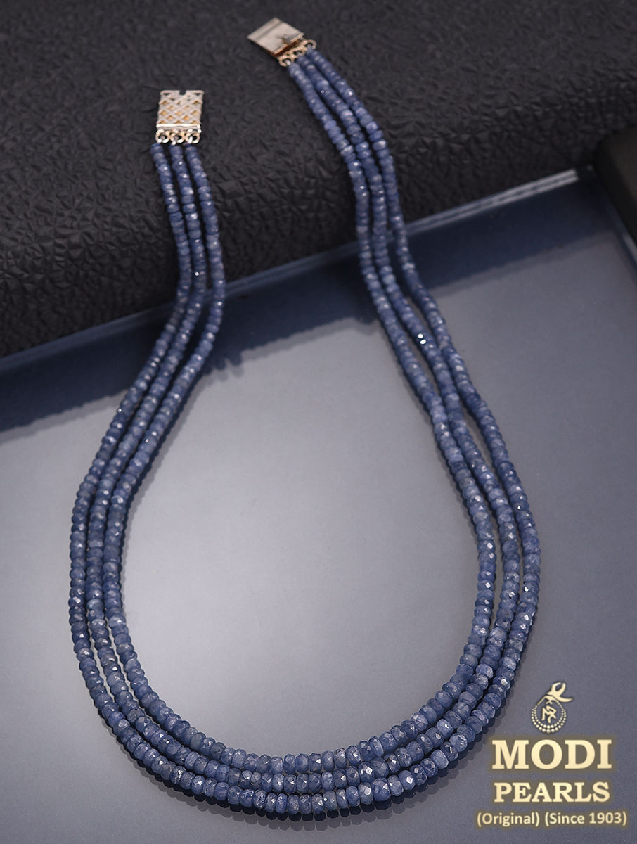 Arha Collection Blue Sapphire Cubic Zircon Stones Silver Plated Neckla