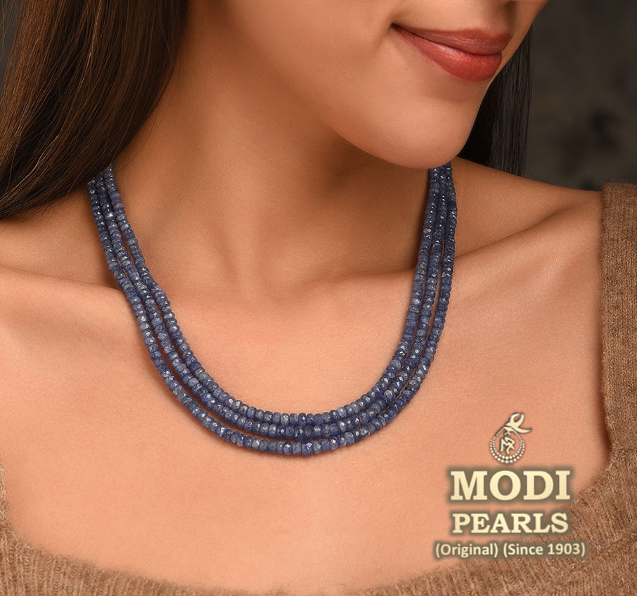 Blue Sapphire Studded Necklace! - Short Necklace - Gold