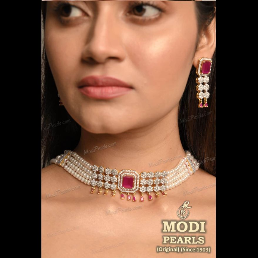 Buy Gold plated Imitation Jewelry Set Bestseller Short Choker Necklace set with pearl string Online - Griiham