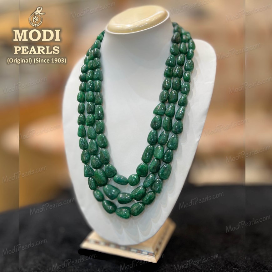 Splendid Green Jade Tumbles Necklace - Modi Pearls