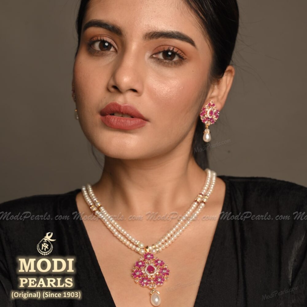Beautiful Two Layer Ruby Pearl Set