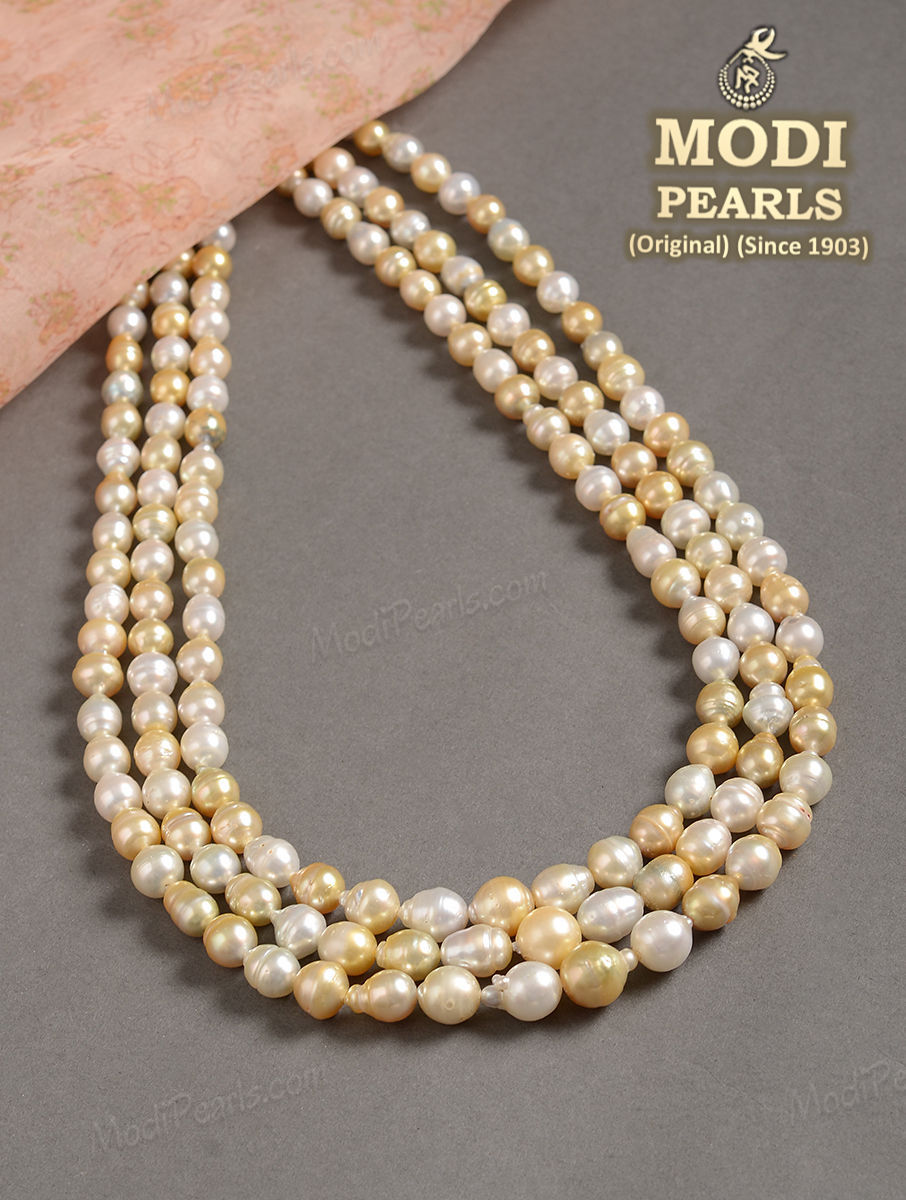 22 carat gold pacchi work south sea pearls mala with peacock pendant  studded with … | Gold fashion necklace, Pearl necklace designs, Gold  jewellery design necklaces