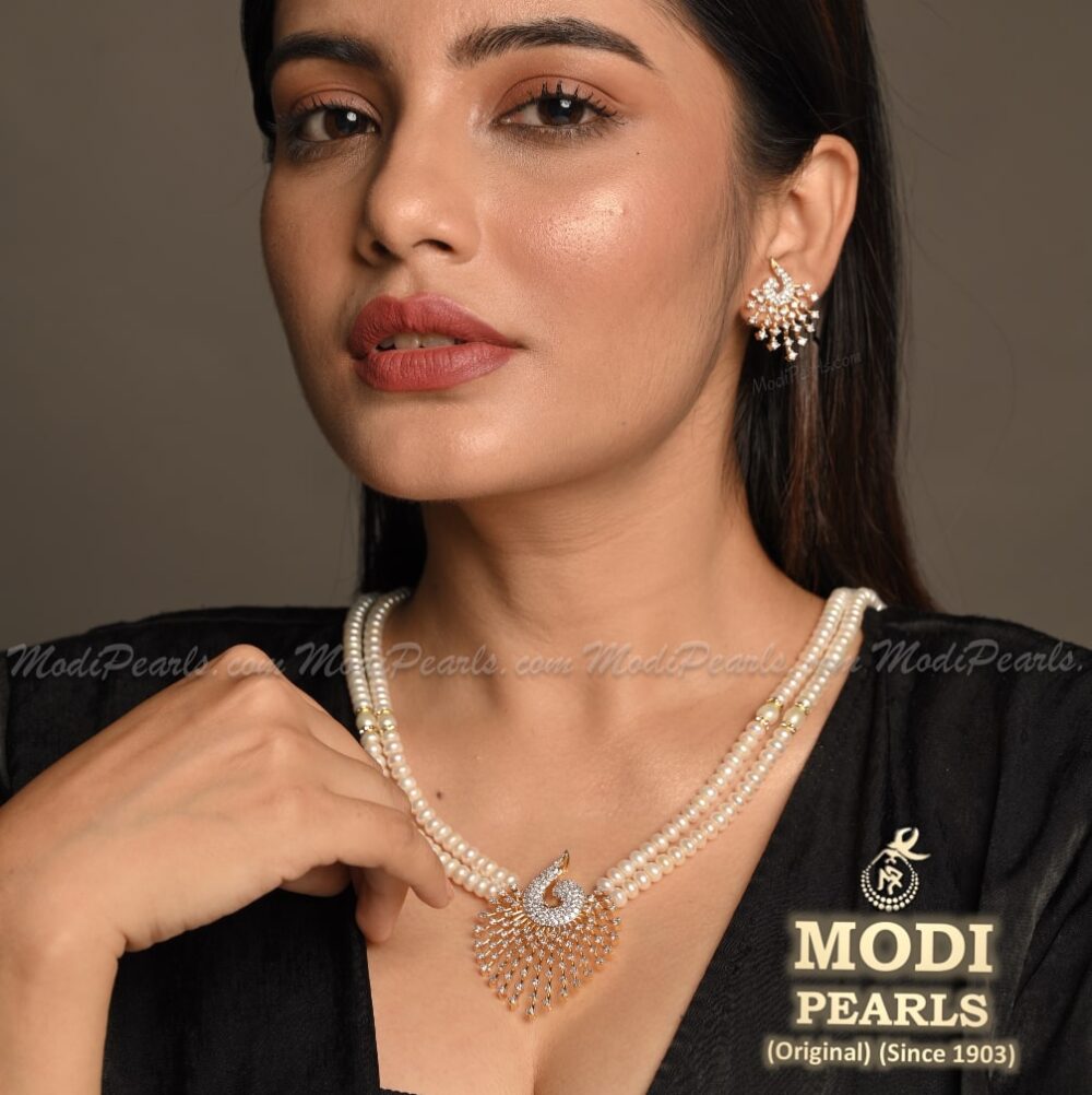 Layered Peacock Pendent Set Modi Pearls