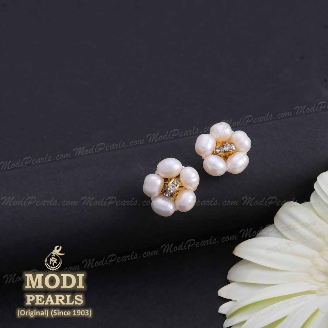 Real Pearl Daily Wear Flower Studs In 925 Silver-bdsngoinhaviet.com.vn