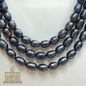 Three Rows Oval Black Pearl Necklace