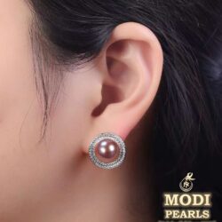 Ethnic Moon Style Pearl Earrings (Pink)