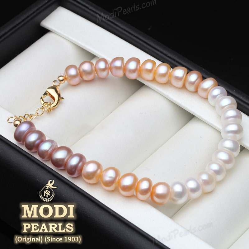 Pink Pearl Bracelet with Jai Guruji Swaroop Handmade Bracelets for Men   satvikstorein