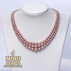 Lavender Pink Oval Pearl Necklace Set