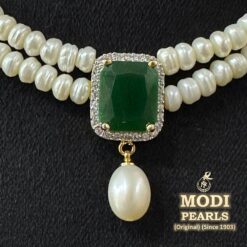 Alternative view of Elegant Emerald Pearl Choker (Two Row)