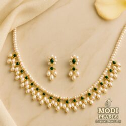 Nizami One Row Emerald Pearl Set - Real Certified Hyderabadi